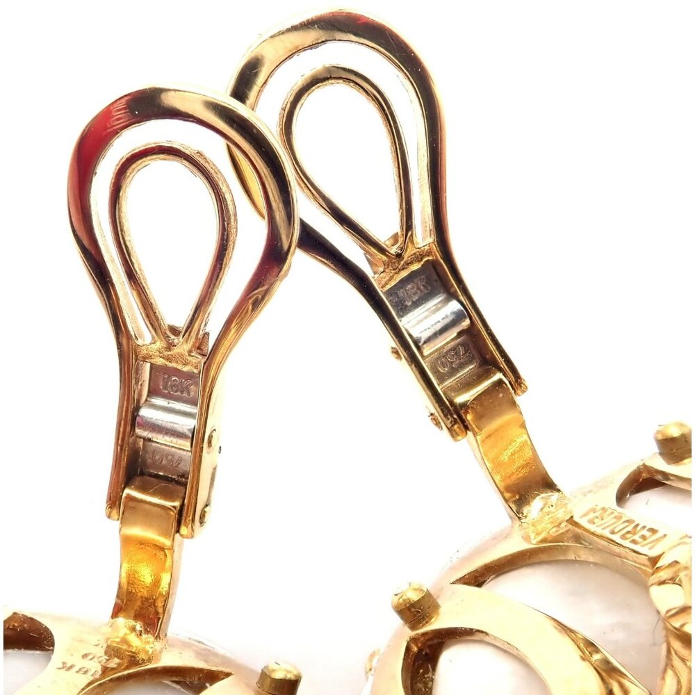 Authentic! Vintage Verdura 18k Yellow Gold Mabe Pearl Diamond Large Earrings - Picture 14 of 14